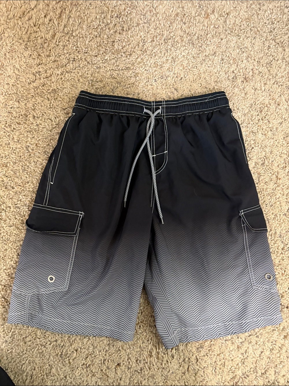 Men's Ombre Black to Gray Cargo Swim Shorts